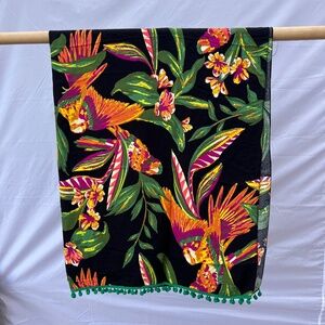 Sarong/Coverup/Canga - Tropical Bird w/Green Poms
